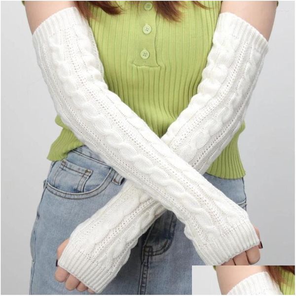 Ellbogenkniescheine Frauen stricken lange fingerlose Handschuhe Mode Arm Handgelenkshülle wärmere Mädchen lässig halb schwarz über Punk Gothic Drop Dhjtzw