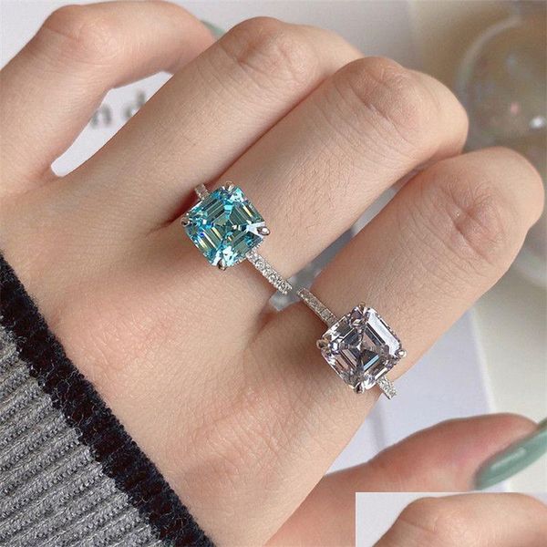 Anéis de casamento vintage elegante 925 SERLING SIER LUBLIOLY JOENS 9X9MM 5A Square Zirconia Designer Ring para Mulher Engagement Diamon DHD3Y