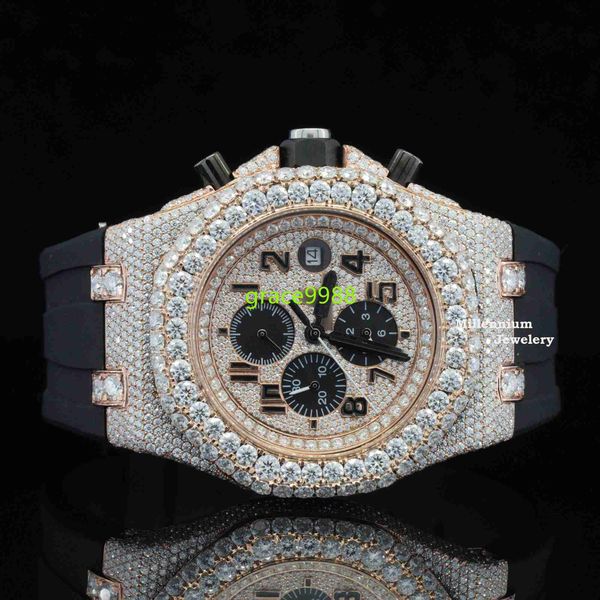 Лучшее качество фирменные мойссаниты бриллиантовые часы с помощью хип -хоп часы для мужчин из нержавеющей стали часы