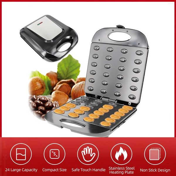 Moldes de cozimento fabricante elétrico de bolo de nogueira 1400W 24pcs Capacidade Mini porca de waffle Máquina de pão de pão de dupla face de dupla face