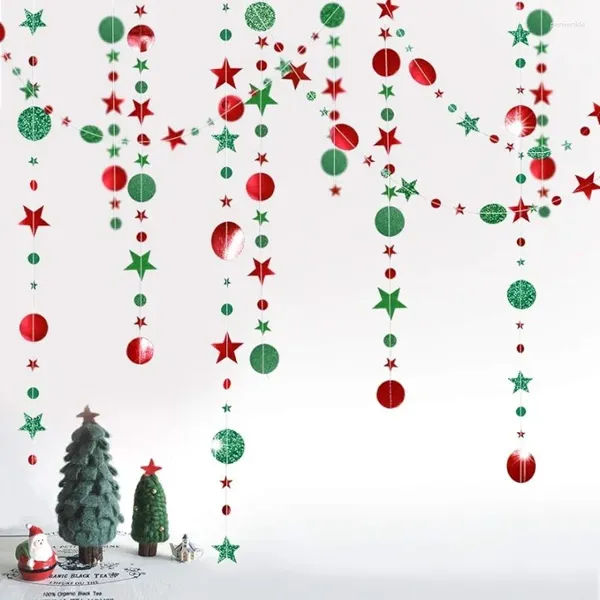 Fiori decorativi glitter rosso verde stella natalizia cerchia di carta dot garlands riflettente streamer di Natale per la festa di compleanno della festa di Natale