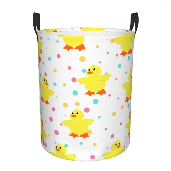 Bolsas de lavanderia Bolsa de armazenamento à prova d'água Ducks fofos com bolinhas domésticas cestas sujas cestas dobráveis roupas de brinquedos de roupas
