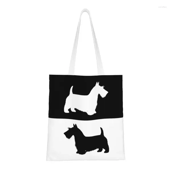 Sacolas de compras engraçadas estamadas estampadas escocesa Terrier lavável comprador de lona ombro Scottie Dog Bolsa