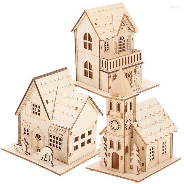 Decoração de festa 3pcs mini natal liderado casa de madeira clara luminosa micro paisagem comprimido ornamentos decorações Navidad Noel