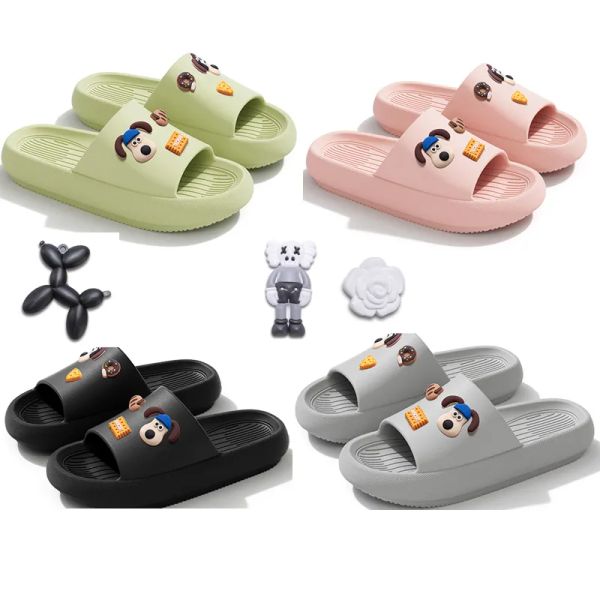 Slippers Sapatos de moda Diy Slippers Slippers Creative Cartoon Dogs Slippers Mulheres Lichchee Slides Home Slides de plataforma Slipper Bubble Tamanho 36-45