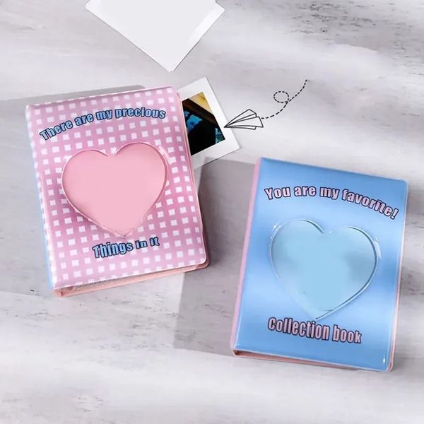 2024 kpop kart bağlayıcı 3inch fotoğraf albümü Hollow Love Heart Model Photocard Tutucu Ekose Albüm Instax Mini Albüm Kartlar için Mini Albüm