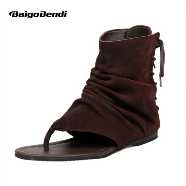 Botas vintage de couro genuíno masculino, estilo romano, sandálias Gladiator Sandals Lace Up Up Summer Shoes Mature Man