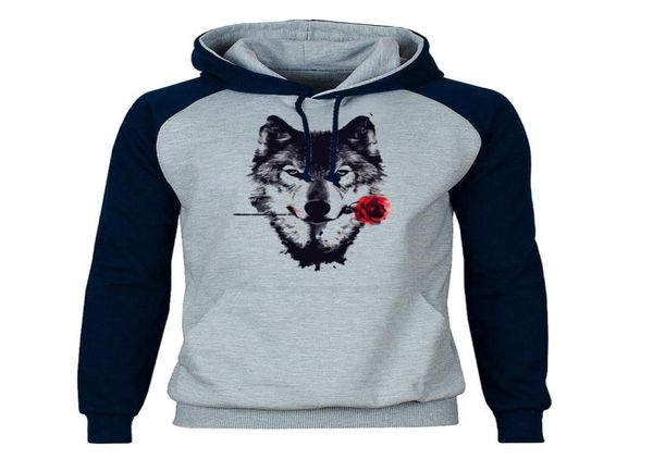Wolf Rose Hoodies Männer Tier Raglan Kapuze -Sweatshirts Hoodie Sweatshirt 2020 Winter Herbst Fleece warme kühle Sportbekleidung Mens1166932