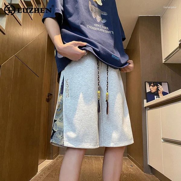 Herren-Shorts Luzhen Fashion Patchwork Design Casual 2024 SOMMER SOMMLISH STYLISH hochwertige fünfzackige Hosen LZ2391