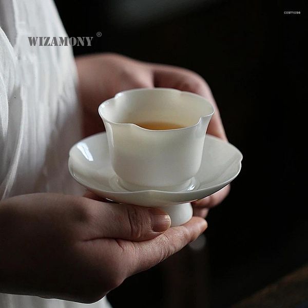 Xícaras Pires 1 PCS! WIZAMONY Porcelana Chinesa Tigela de Chá Xícara de Chá Floração Conjunto de Caranguejo-maçã Cerâmica Atique Esmalte Master Cup