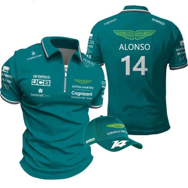 Mens camisetas F1 Aston Martin Polo Polo Espanhol Fernando Alonso 14 Camisas de alta qualidade Roupas podem ser enviadas para doar os chapéus 1125ess