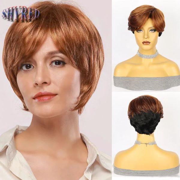 Perucas Lady Genging Short Black Synthetic Wigs com franja para mulheres Pixie Cut Hairstyle Mulheres diárias Cosplay