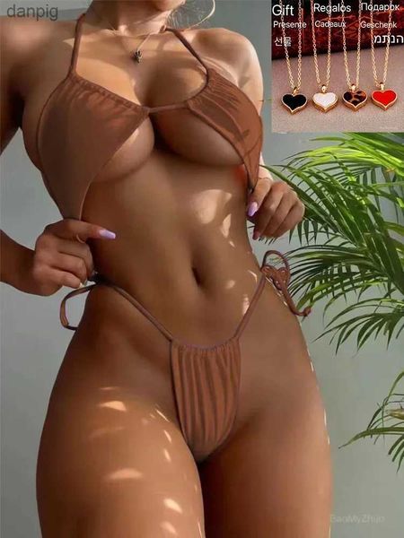 Swimwear femminile 2024 Nuovo Bikini Micro -Pinuali Sexy Donne Solid Brasile Swimsuit Triangle Swimwear Female Beach Wear Abito da bagno Fai un regalo Y240402