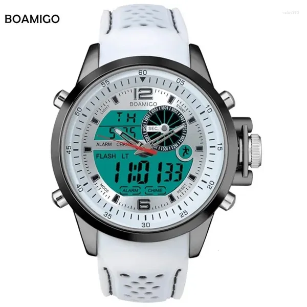 Нарученные часы Boamigo Luminous Digital Watch Men Men Военный хронограф Кварц Водонепроницаемый аналоговый спортивный резиновый ремешок.