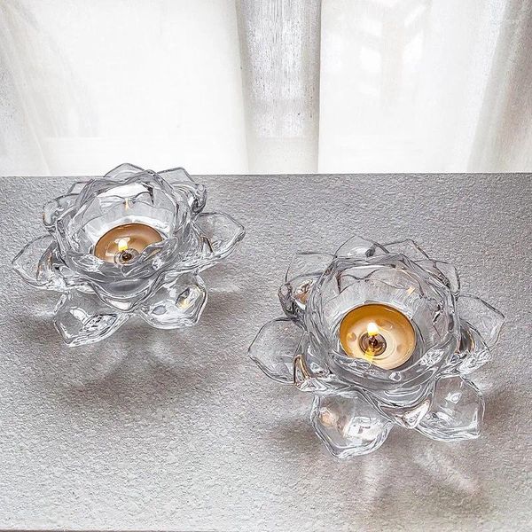 Titulares de vela Crystal Lotus Flower Tea Light Pétalas Lâmpada Votiva para a peça Central peça