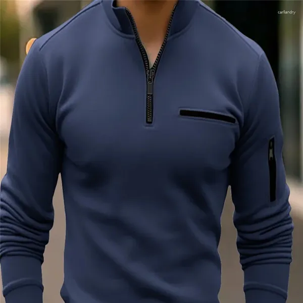 Herren Polos 2024 Polo -Hemd Langarm Armtasche Trend Mode Top Reißverschluss Lapel Sport Baseball Kleidung
