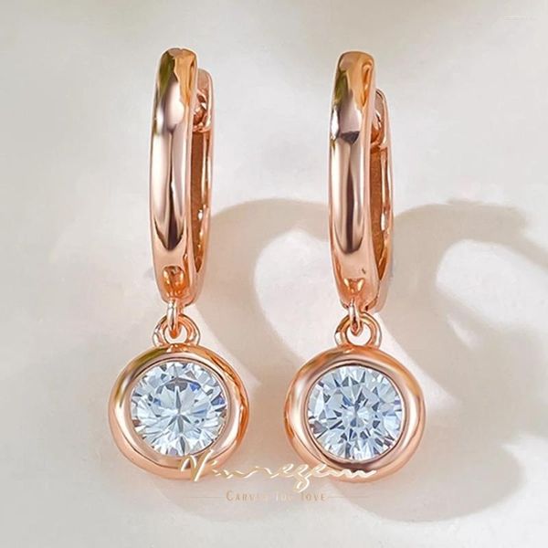 Dangle Küpeler Vinregem 5 mm laboratuvar Oluşturdu Safir Taş Damlası Kadınlar için 18K Altın Kaplama 925 Sterlling Gümüş Güzel Takı Toptan