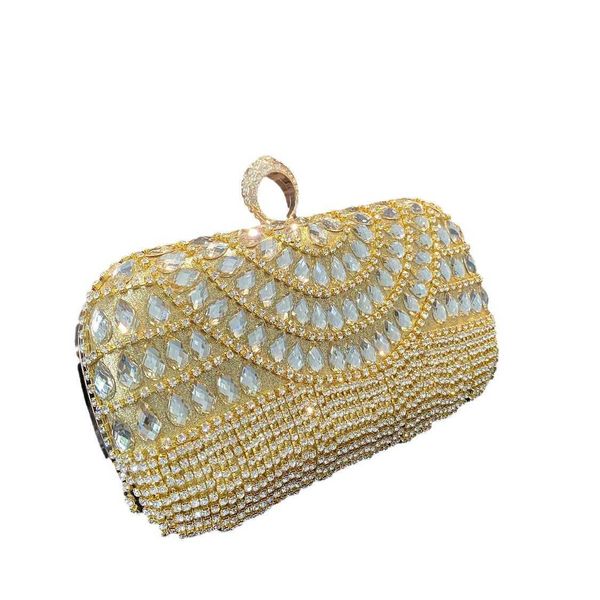 Borsa da sera da donna Borsa con strass con nappe per abito da sposa e abiti da sera per banchetti notturni con diamanti intarsiati