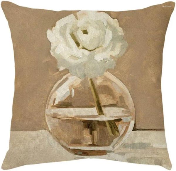 Pillow vaso de decoração tampa de flores brancas de linho de linho de linho