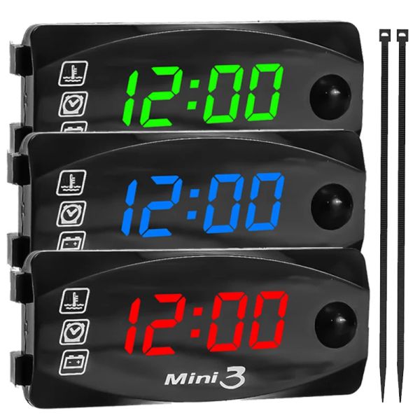 3-in-1 Motorradspannung Elektronischer Takt IP67 wasserdichte LED Digitale Anzeige Elektronische Uhr Thermometer Uhr
