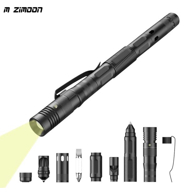 Strumenti 6 in 1 Penna tattica per autocampionamento da campeggio esterno Multitools Flashlight Cavoro a cono Apri APPARENTERIO