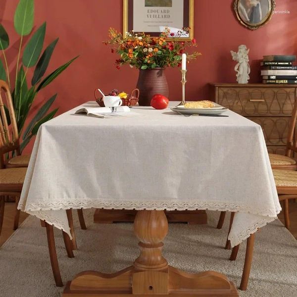 Tabela de toalha de tabela linho de poliéster simples cor sólida lisa borla natural colorida de bola de renda de laca de chá de toalha de toalha