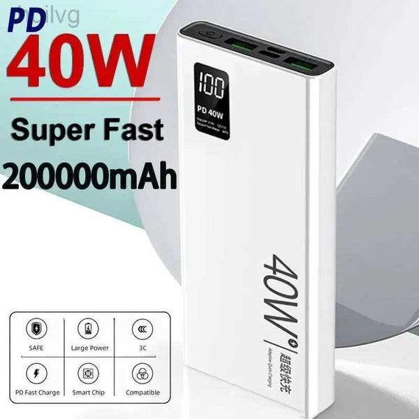 Mobiltelefon -Strombanken PD40W Super -Fast -Lade -Power Bank tragbares 200000 -mAh -Digitaldiod -Ladegerät für iPhone Huawei QC3.0 2443