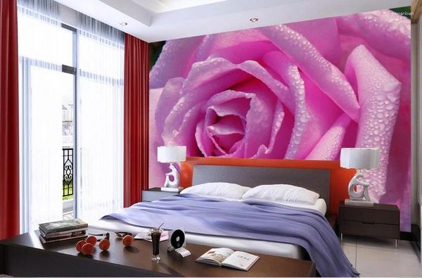 Papéis de parede Murais de parede 3D Papel de parede Rosa rosa Flor de decoração em casa personalizada
