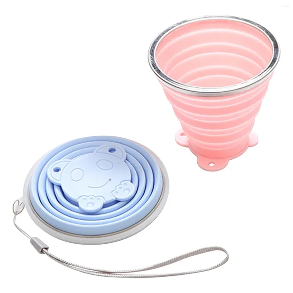 Copas pires 2pcs água pequena reutilizável para viagens dobráveis ​​para caminhadas adultos adultos ao ar livre piquenique azul rosa com copo colapsível de tampa