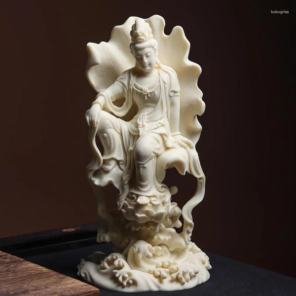 Декоративные фигурки Lotus Leaf Guanyin Bodhisattva фигура Статуя смола арт -скульптура высококлассная домашняя гостиная офис Feng Shui Statue