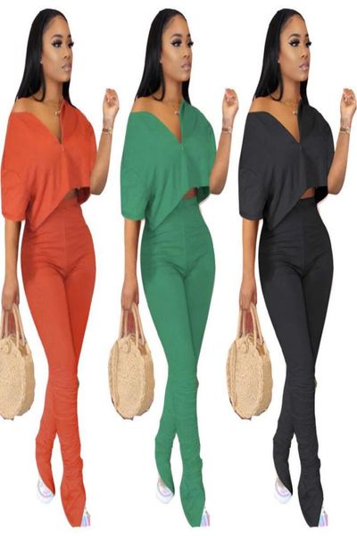 HAOOHU Plus size due pezzi Set Women Summer Clother Crop Top Leggings Pants Suit Abita di abiti da 2 pezzi Matching Sets4733447