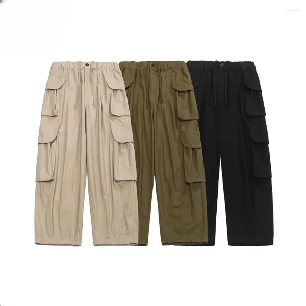 Pantaloni maschili uomini 3d tasche tasche sciolte giapponese streetwear alla moda largo gamba cittadini ragazzi puro pantaloni larghi di cotone larghi