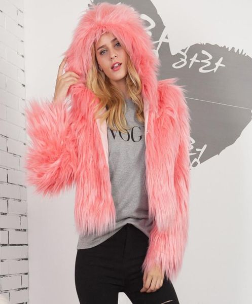 Moda Winter Faux Fur Casat Plus Tamanho 3xl Pink Branco Preto Casual Casual Fluffy