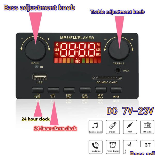 MP3 MP4 Player Player 2x40w 80w Amplificador Bluetooth 5.0 WAV Decoder Board 12V Car FM Modo de rádio Suporte