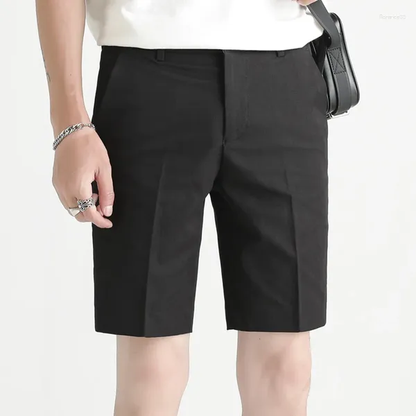 Shorts maschile Slimt Fit Suit 2024 Business Casual Trendy Solid Color Pantaloni a cinque punti per uomini.