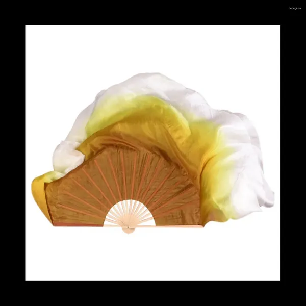 Figurine decorative Fan Dance Silk Folk Belly Danza Gradiente giallo bianco 2 strati Yangko Long Veil Double Side Fans