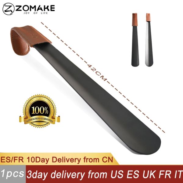 Horns Zomake Staintess Steel Shoe Horn 42 cm da 16 pollici cucchiaio per scarpe Handl con copertina di cuoio Cucciolo di corna a corpere Easy Wear Gason per scarpe