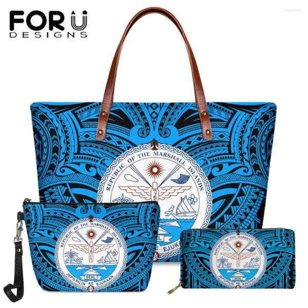 Bolsa forudesignsigns feminino 2024 Tribo Polinésia Havaiana e Bandeira Prind Prind Feminino Bola de Trabalho Purse de Couro PU PU