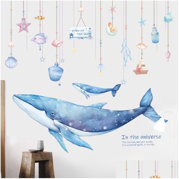 Adesivi a parete Cartoon Coral Whale Adesivo per bambini Decorazione della scuola materna Decorazione in vinile Deliveria per caduta casa impermeabile DH7VP