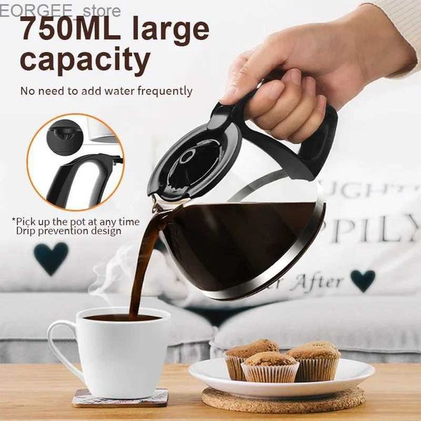 Cafeteiras 750ml Black Italian Semiautomatom Coffee Manker Automatic Drip Coffee Machine American Milk Tea Machine Pot Y240403