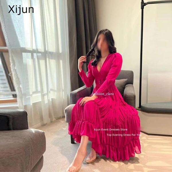Abiti per feste xijun Pink semplice abito da sera semplice occasione ballo di ballo di dubai a maniche lunghe abiti da scollo a V Lunghezza 2024
