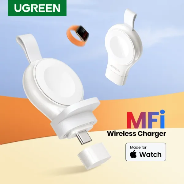 Сандалии Ugreen USB -тип C Портативное беспроводное беспроводное зарядное устройство MFI для Apple Iwatch 7 6 SE магнитные зарядные устройства для серии Apple Watch Тип USB C