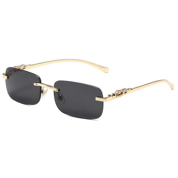 Óculos de sol de luxo de designer novos óculos de sol quadrados sem moldura para homens e mulheres Cheetah Óculos de sol decorativos Leopard Head Metal Sunglasses Vs5t