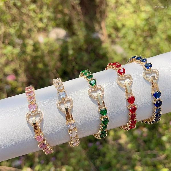 Link Armbänder Eingetroffen 2024 Einfache Luxus 5 Farben Herz Form Armband Für Frauen Weibliche Mode Vielseitiger Schmuck