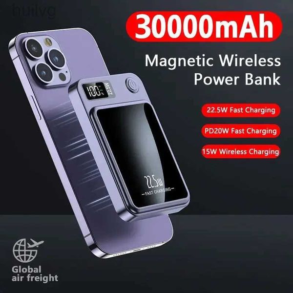 Банки питания сотового телефона Магнитная беспроводная мощность банка 30000MAH 22,5 Вт быстрая зарядка внешнее зарядное устройство для Huawei Samsung iPhone 12 PD 20W PowerBank 2443