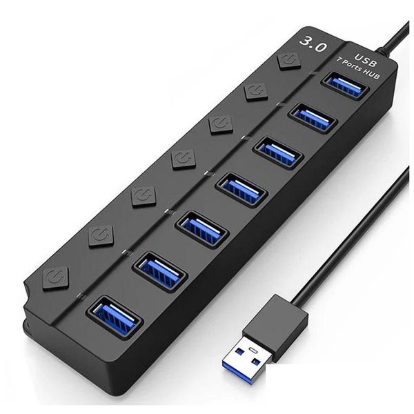 USB -Hubs 3.0 Hub 7 -Portdaten mit LED -Einzelpersonen -Ein-/Aus -Schalter und Leuchten 5 Gbit/s Hochgeschwindigkeits -Expander für Laptop Keyborad Mausantrieb OT3R4