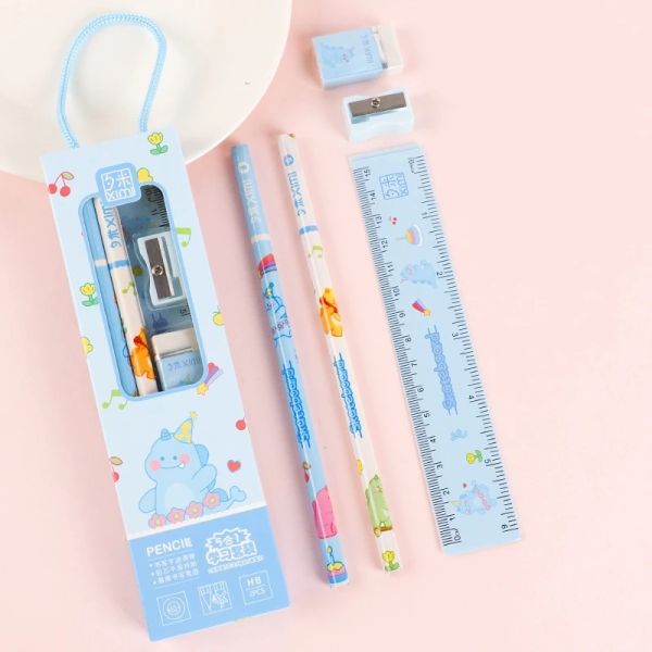 Set 20sets tragbares Schreibwarensatz Tier Cartoon Bleistift Niedliche Herrscher Kinder Bleistift Scharfschütze Schüler Eraser School Supplies Geschenke