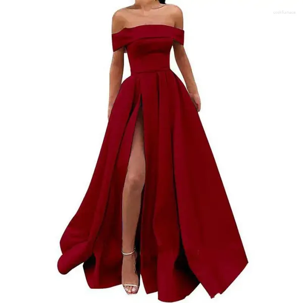 Partykleider sexy geteilten Abend für Frauen elegant von der Schulter eine Linie Langes Kleid Süßigkeiten Farbe einfach Vestido de Noche