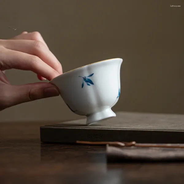 Xícaras de chá 70ml pura pintada à mão borboleta orquídea xícara de chá retrô amostra copo mestre caneca acessórios de chá doméstico artesanato hostess
