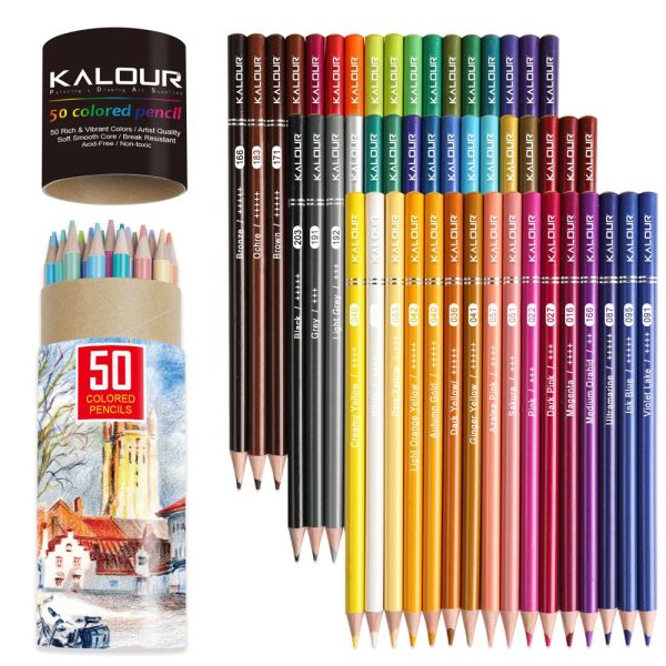 Matite matite kalour 50pcs set di matite colorate professionali, matita da colorare artista more morbido per disegnare pittura e miscelazione